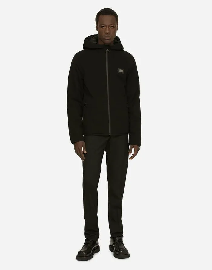 Dolce and Gabbana Coats And Jackets Men Hooded Jersey Jacket With Branded Tag Black