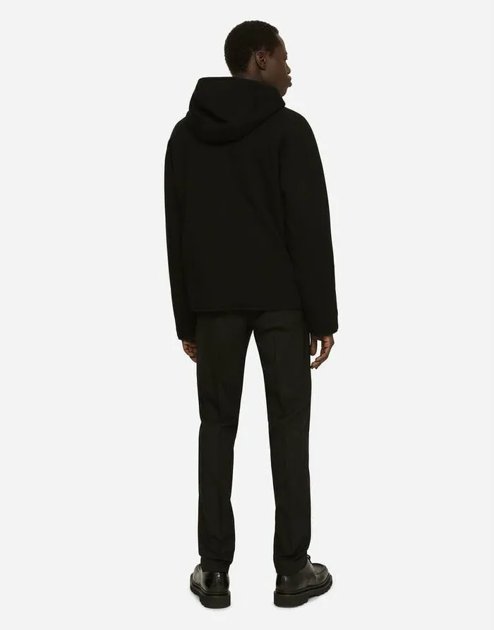 Dolce and Gabbana Coats And Jackets Men Hooded Jersey Jacket With Branded Tag Black
