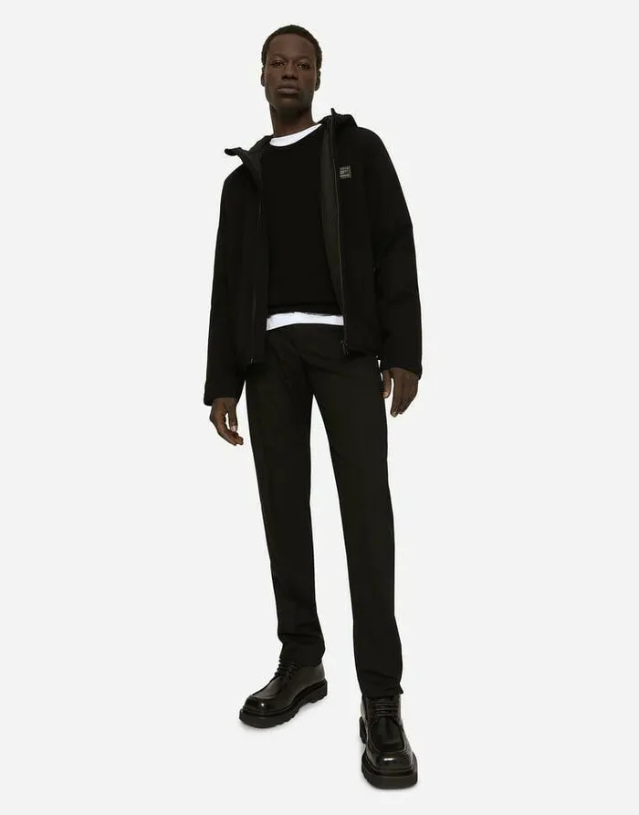 Dolce and Gabbana Coats And Jackets Men Hooded Jersey Jacket With Branded Tag Black