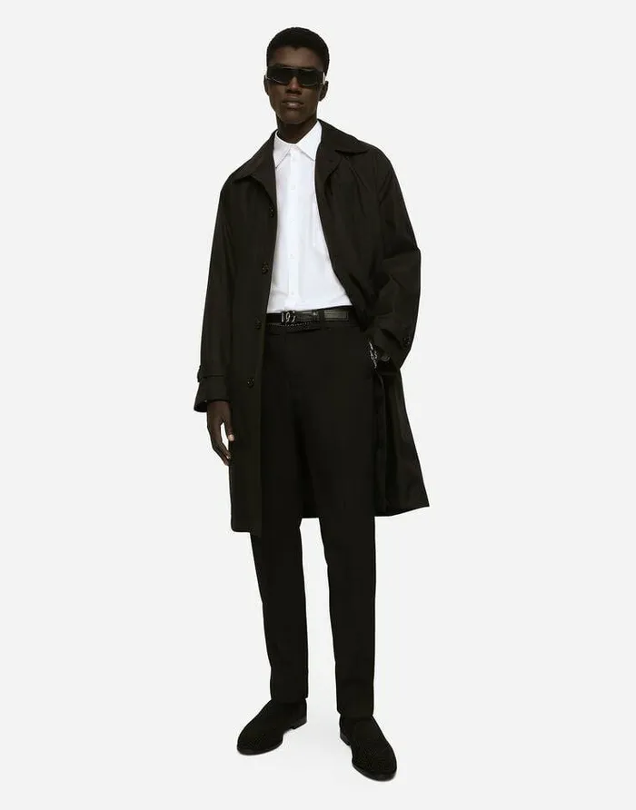 Dolce and Gabbana Coats And Jackets Men Nylon Trench Coat With Logo Tag Black