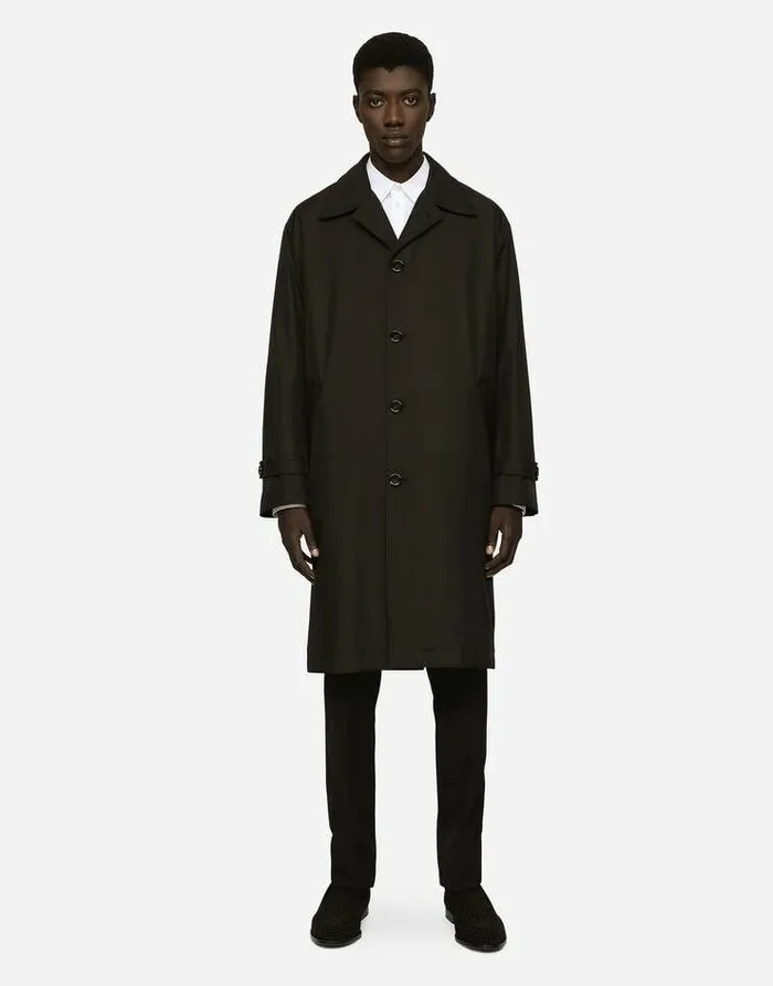 Dolce and Gabbana Coats And Jackets Men Nylon Trench Coat With Logo Tag Black