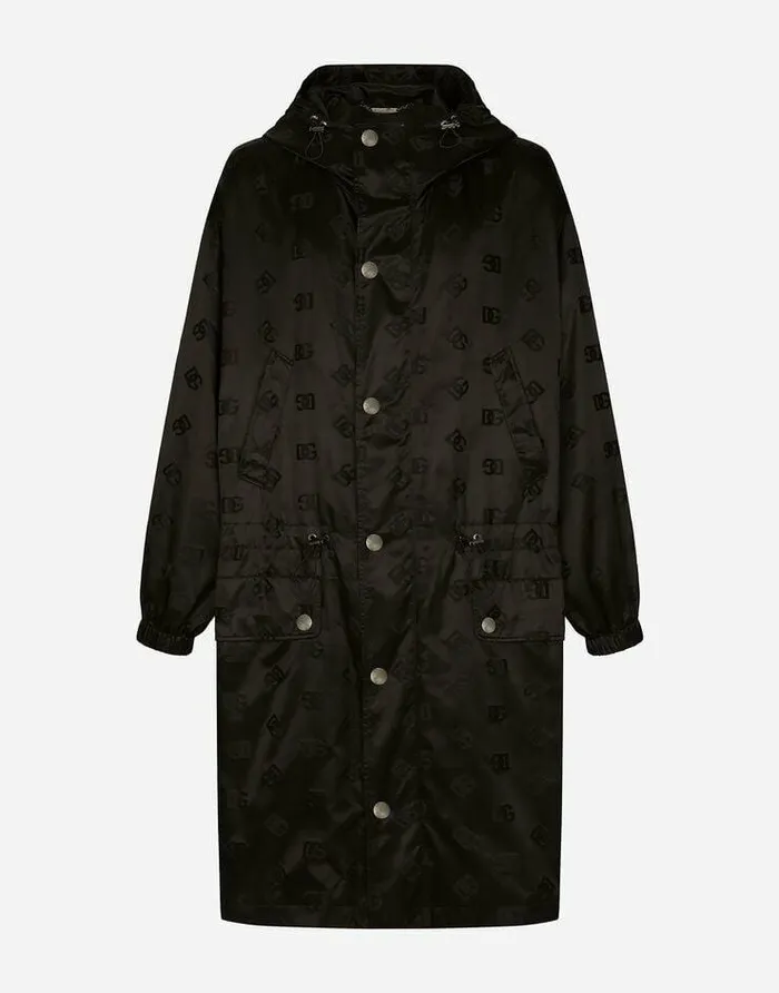 Dolce and Gabbana Coats And Jackets Men Satin Jacquard Trench Coat With DG Monogram Detail Black Dolce and Gabbana Coats And Jackets Men Satin Jacquard Trench Coat With DG Monogram Detail Black