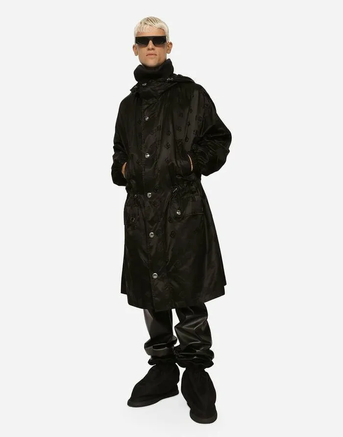Dolce and Gabbana Coats And Jackets Men Satin Jacquard Trench Coat With DG Monogram Detail Black Dolce and Gabbana Coats And Jackets Men Satin Jacquard Trench Coat With DG Monogram Detail Black