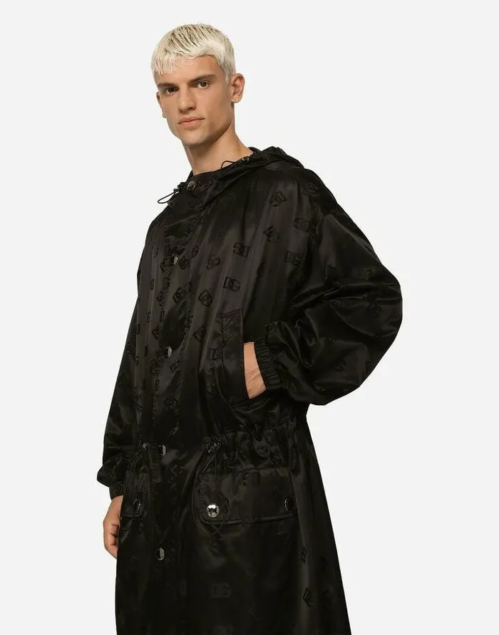 Dolce and Gabbana Coats And Jackets Men Satin Jacquard Trench Coat With DG Monogram Detail Black Dolce and Gabbana Coats And Jackets Men Satin Jacquard Trench Coat With DG Monogram Detail Black