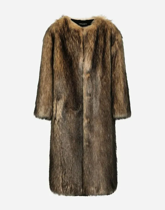 Dolce and Gabbana Coats And Jackets Men Singlebreasted Faux Fur Coat Multicolor Dolce and Gabbana Coats And Jackets Men Singlebreasted Faux Fur Coat Multicolor