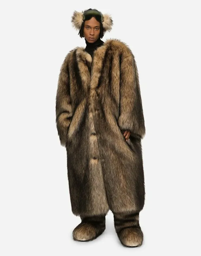 Dolce and Gabbana Coats And Jackets Men Singlebreasted Faux Fur Coat Multicolor Dolce and Gabbana Coats And Jackets Men Singlebreasted Faux Fur Coat Multicolor