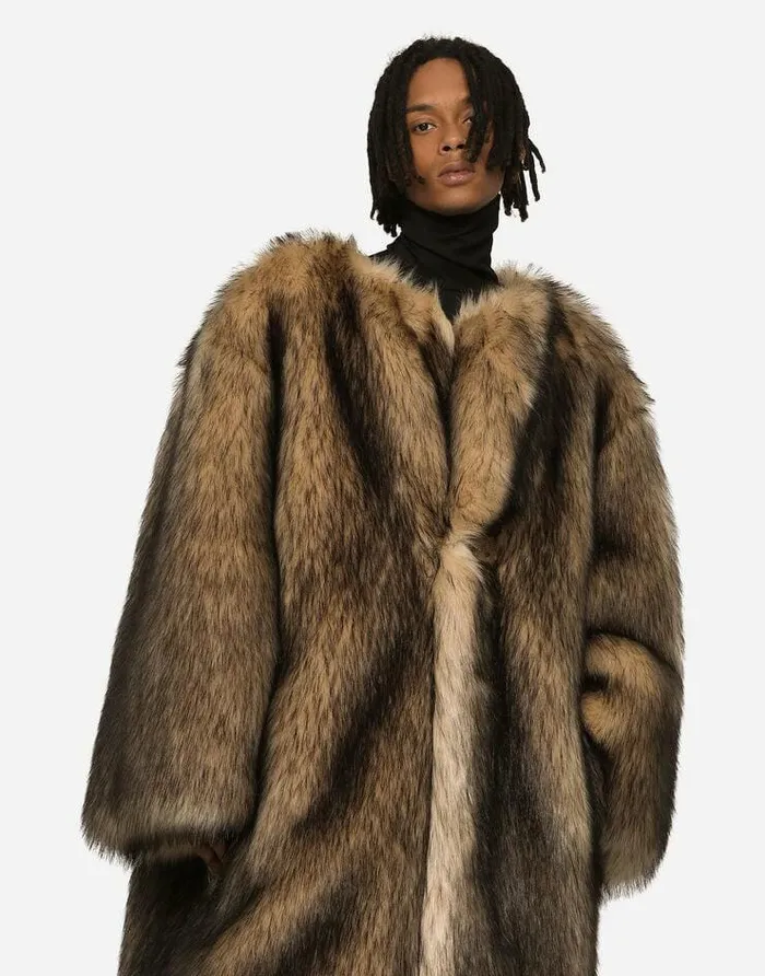 Dolce and Gabbana Coats And Jackets Men Singlebreasted Faux Fur Coat Multicolor Dolce and Gabbana Coats And Jackets Men Singlebreasted Faux Fur Coat Multicolor