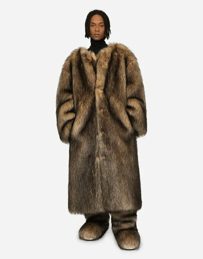 Dolce and Gabbana Coats And Jackets Men Singlebreasted Faux Fur Coat Multicolor Dolce and Gabbana Coats And Jackets Men Singlebreasted Faux Fur Coat Multicolor