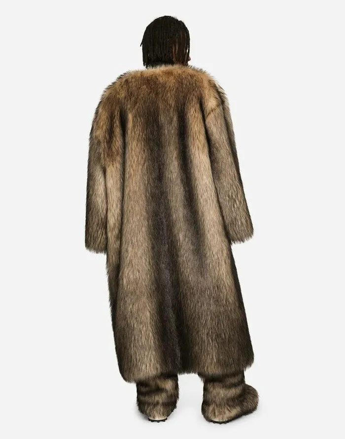 Dolce and Gabbana Coats And Jackets Men Singlebreasted Faux Fur Coat Multicolor Dolce and Gabbana Coats And Jackets Men Singlebreasted Faux Fur Coat Multicolor