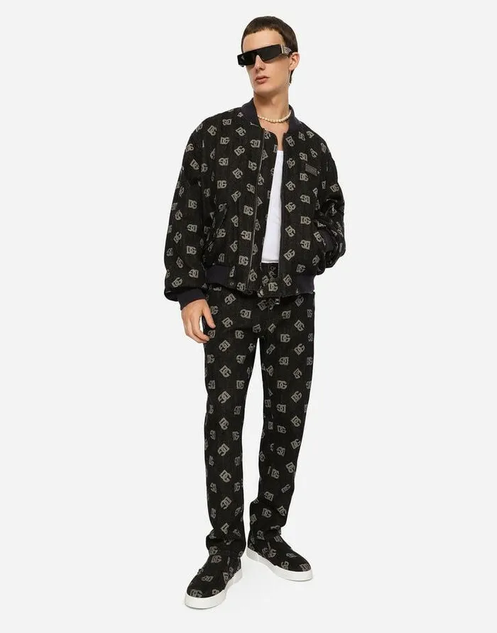Dolce and Gabbana Coats And Jackets Men Stretch Cotton Jacquard Jacket With DG Monogram Design Blue Dolce and Gabbana Coats And Jackets Men Stretch Cotton Jacquard Jacket With DG Monogram Design Blue