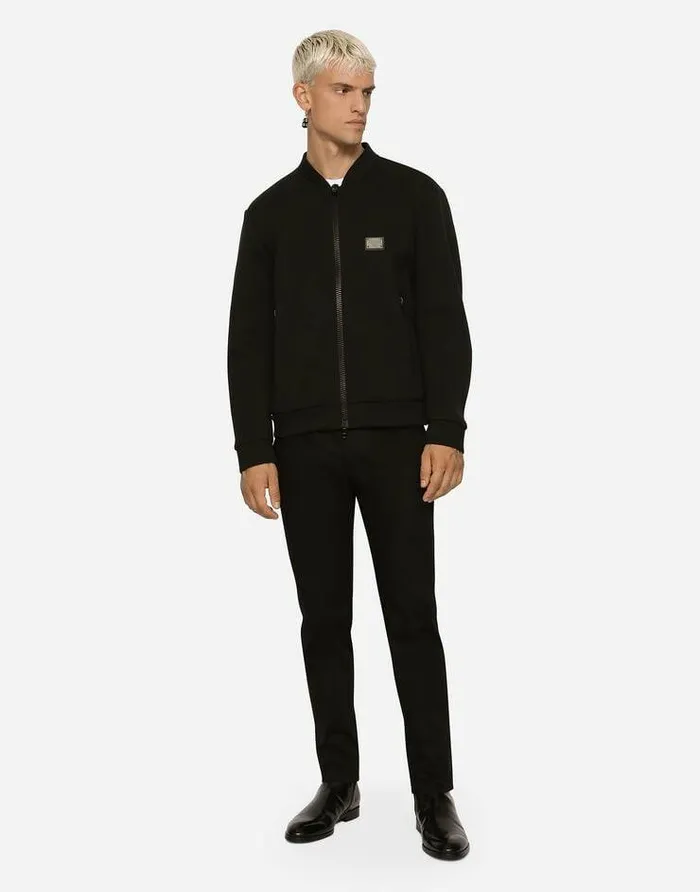 Dolce and Gabbana Coats And Jackets Men Technical Piqu Jacket With Branded Tag Black Dolce and Gabbana Coats And Jackets Men Technical Piqu Jacket With Branded Tag Black