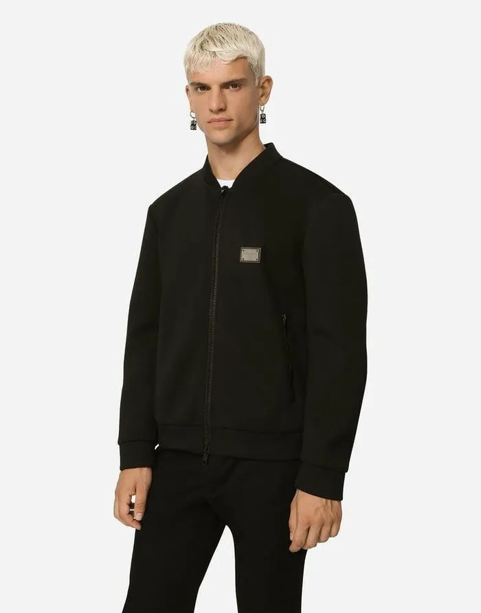 Dolce and Gabbana Coats And Jackets Men Technical Piqu Jacket With Branded Tag Black Dolce and Gabbana Coats And Jackets Men Technical Piqu Jacket With Branded Tag Black