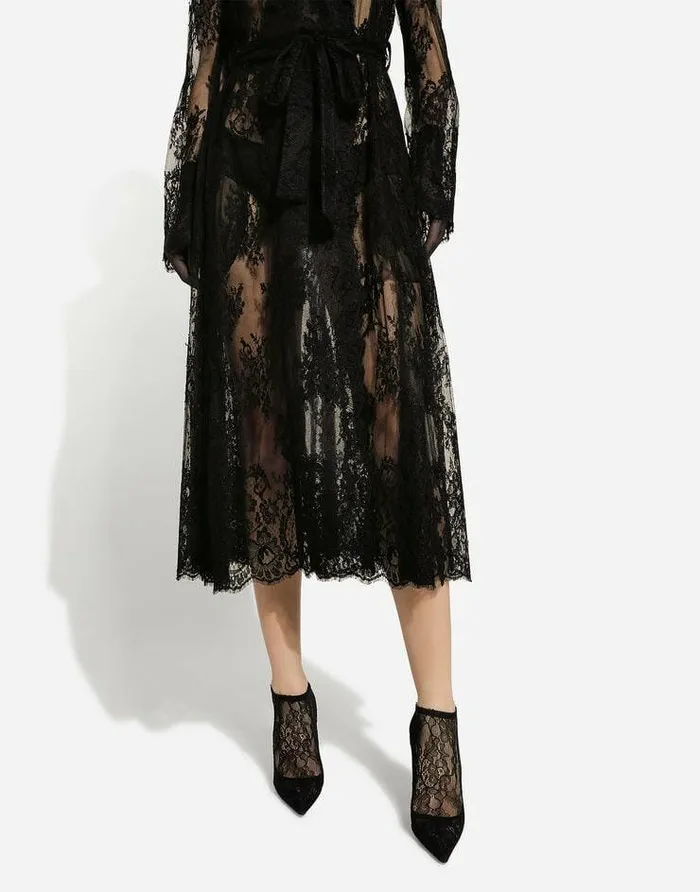 Dolce and Gabbana Coats And Jackets Women Chantilly Lace Coat With Belt Black Dolce and Gabbana Coats And Jackets Women Chantilly Lace Coat With Belt Black