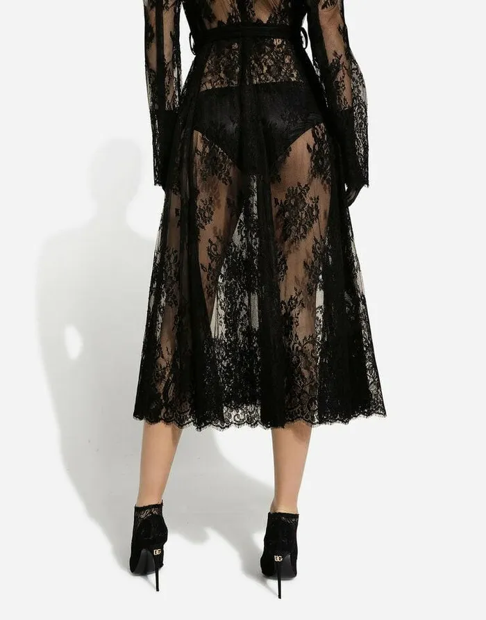 Dolce and Gabbana Coats And Jackets Women Chantilly Lace Coat With Belt Black Dolce and Gabbana Coats And Jackets Women Chantilly Lace Coat With Belt Black