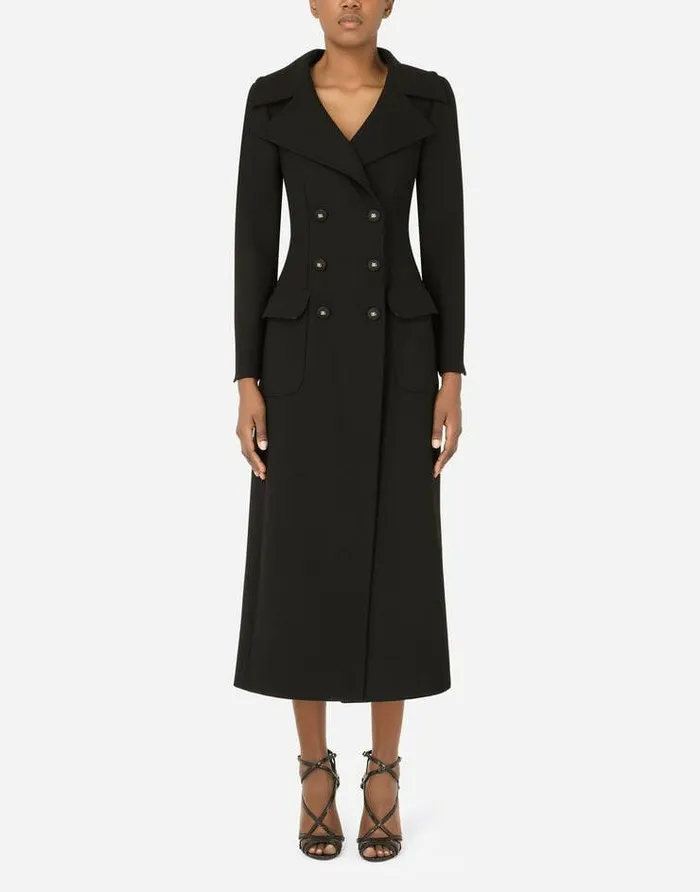 Dolce and Gabbana Coats And Jackets Women Doublebreasted Wool Coat With DG Buttons Black Dolce and Gabbana Coats And Jackets Women Doublebreasted Wool Coat With DG Buttons Black