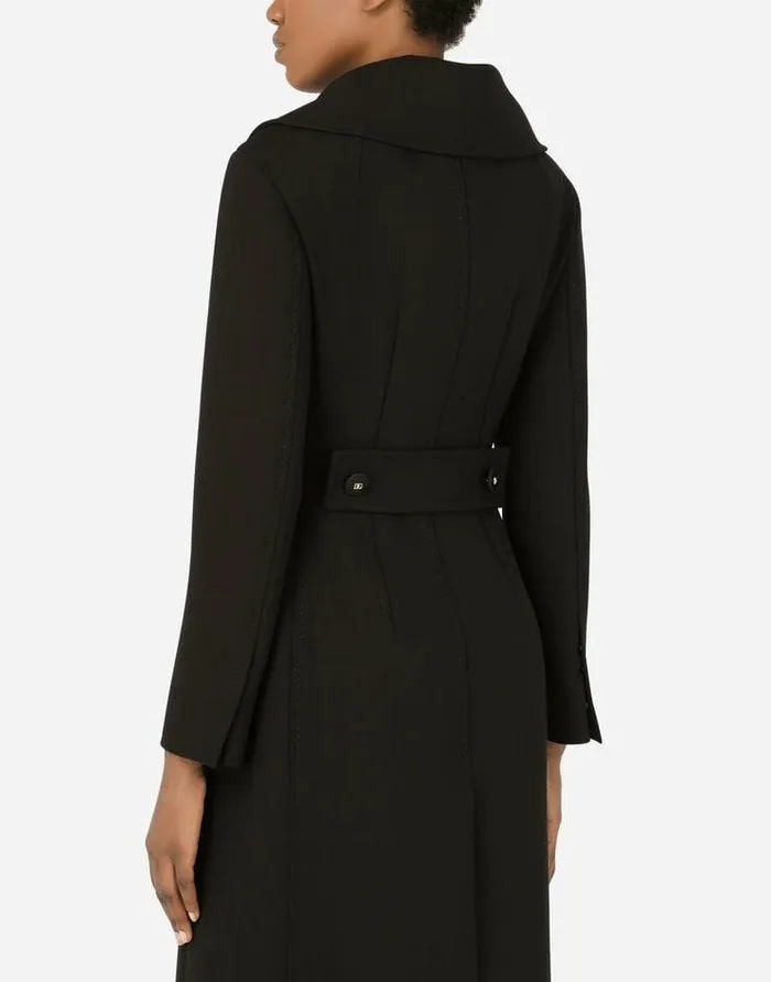 Dolce and Gabbana Coats And Jackets Women Doublebreasted Wool Coat With DG Buttons Black Dolce and Gabbana Coats And Jackets Women Doublebreasted Wool Coat With DG Buttons Black