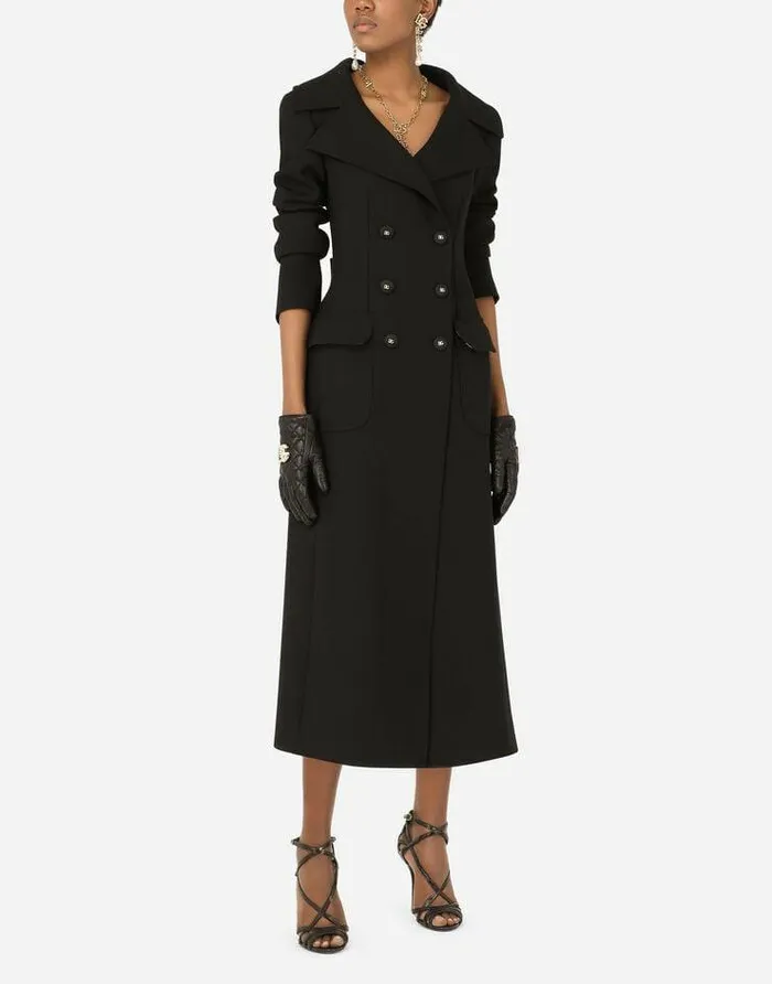 Dolce and Gabbana Coats And Jackets Women Doublebreasted Wool Coat With DG Buttons Black Dolce and Gabbana Coats And Jackets Women Doublebreasted Wool Coat With DG Buttons Black