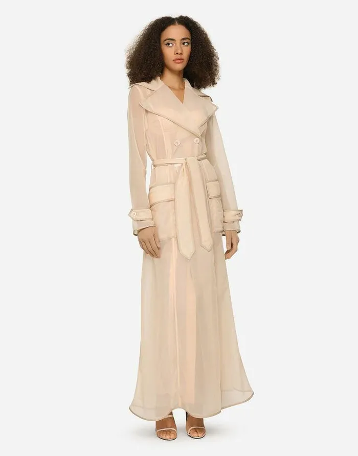 Dolce and Gabbana Coats And Jackets Women KIM DOLCEandGABBANA Marquisette Trench Coat With Belt Pale Pink Dolce and Gabbana Coats And Jackets Women KIM DOLCEandGABBANA Marquisette Trench Coat With Belt Pale Pink