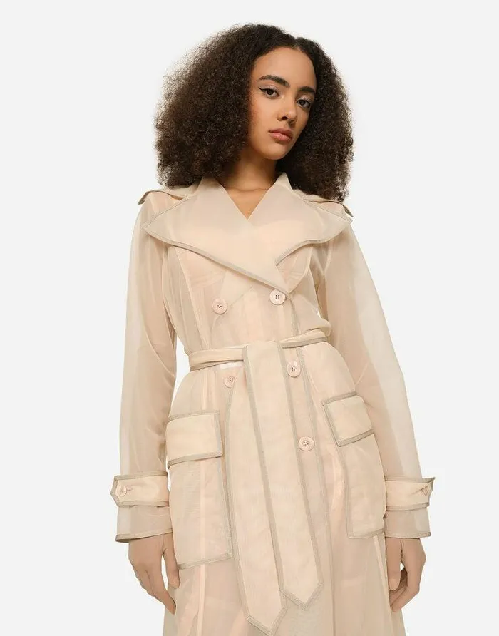 Dolce and Gabbana Coats And Jackets Women KIM DOLCEandGABBANA Marquisette Trench Coat With Belt Pale Pink Dolce and Gabbana Coats And Jackets Women KIM DOLCEandGABBANA Marquisette Trench Coat With Belt Pale Pink