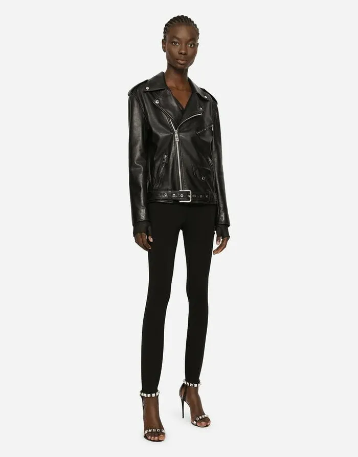 Dolce and Gabbana Coats And Jackets Women Leather Biker Jacket Black Dolce and Gabbana Coats And Jackets Women Leather Biker Jacket Black