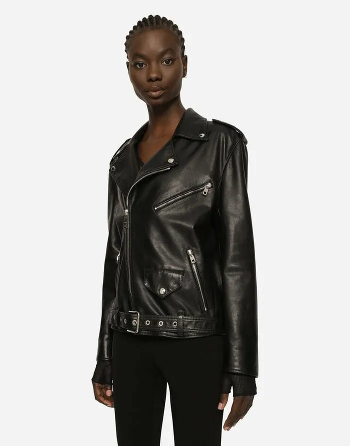 Dolce and Gabbana Coats And Jackets Women Leather Biker Jacket Black Dolce and Gabbana Coats And Jackets Women Leather Biker Jacket Black