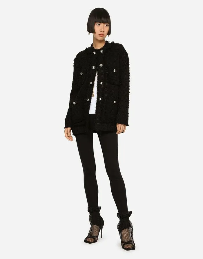 Dolce and Gabbana Coats And Jackets Women Singlebreasted Rushstitch Jacket Black Dolce and Gabbana Coats And Jackets Women Singlebreasted Rushstitch Jacket Black