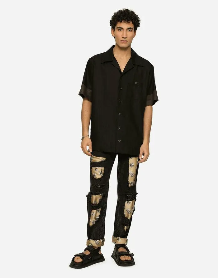 Dolce and Gabbana Denim Men Jeans With Coin Print Silk Twill Interior Multicolor Dolce and Gabbana Denim Men Jeans With Coin Print Silk Twill Interior Multicolor