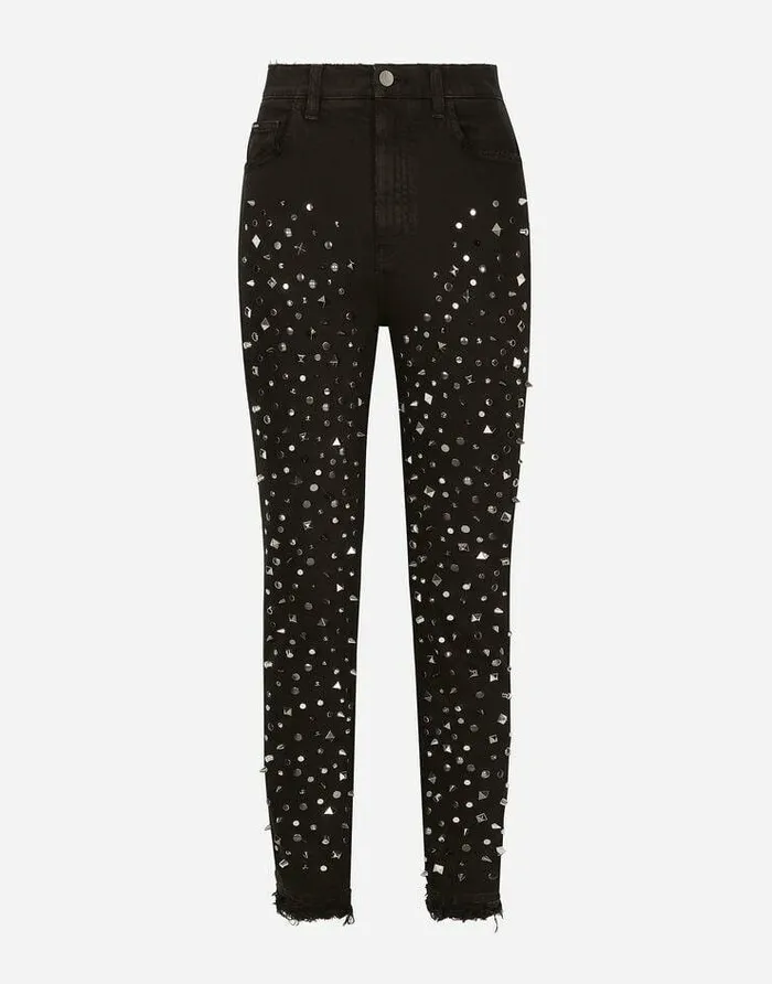 Dolce and Gabbana Denim Women Audrey Jeans With Studs Multicolor