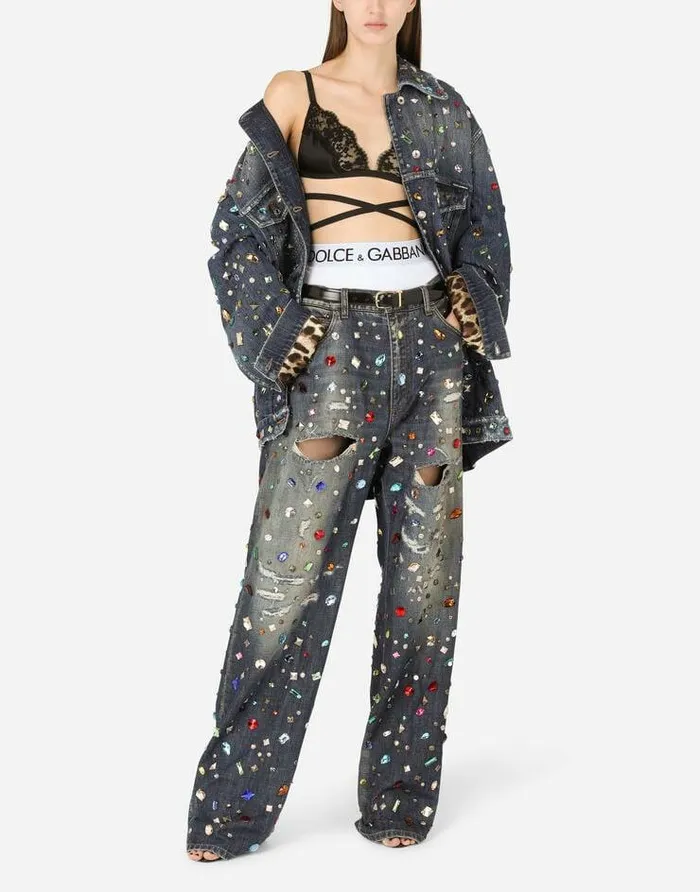 Dolce and Gabbana Denim Women Jeans With Rhinestone Details Multicolor Dolce and Gabbana Denim Women Jeans With Rhinestone Details Multicolor