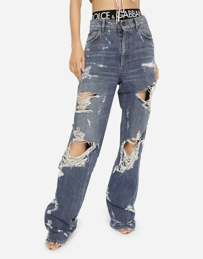 Dolce and Gabbana Denim Women Jeans With Ripped Details Multicolor Dolce and Gabbana Denim Women Jeans With Ripped Details Multicolor