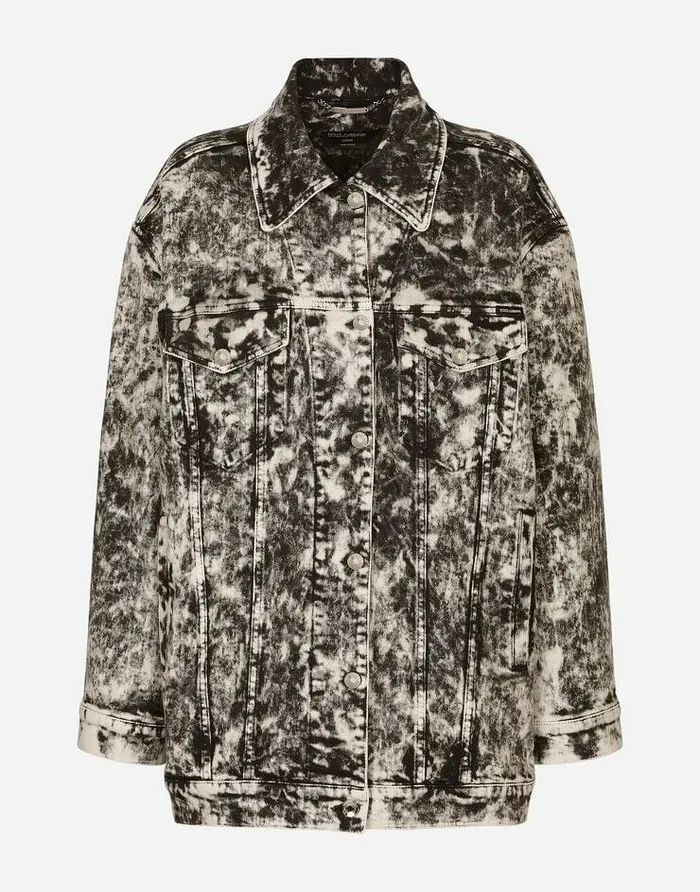 Dolce and Gabbana Denim Women Marbled Denim Jacket With Branded Plate Multicolor Dolce and Gabbana Denim Women Marbled Denim Jacket With Branded Plate Multicolor