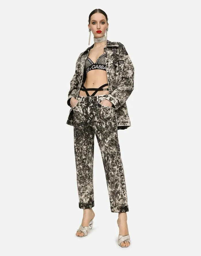 Dolce and Gabbana Denim Women Marbled Denim Jacket With Branded Plate Multicolor Dolce and Gabbana Denim Women Marbled Denim Jacket With Branded Plate Multicolor
