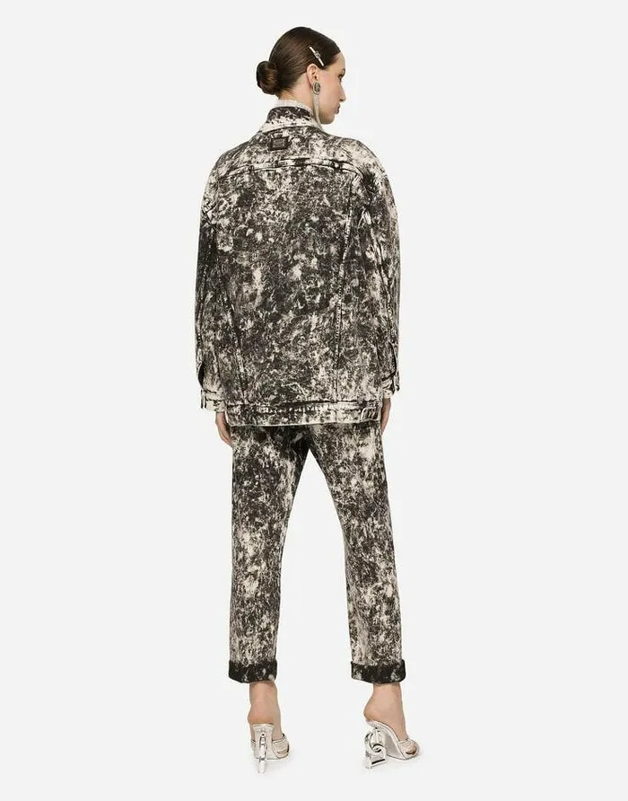 Dolce and Gabbana Denim Women Marbled Denim Jacket With Branded Plate Multicolor Dolce and Gabbana Denim Women Marbled Denim Jacket With Branded Plate Multicolor