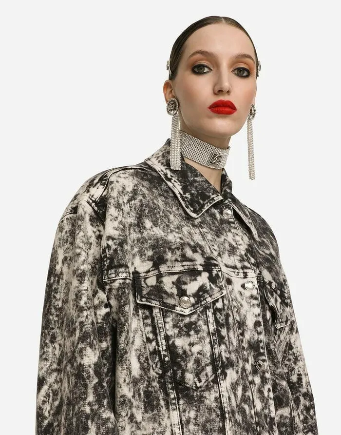 Dolce and Gabbana Denim Women Marbled Denim Jacket With Branded Plate Multicolor Dolce and Gabbana Denim Women Marbled Denim Jacket With Branded Plate Multicolor