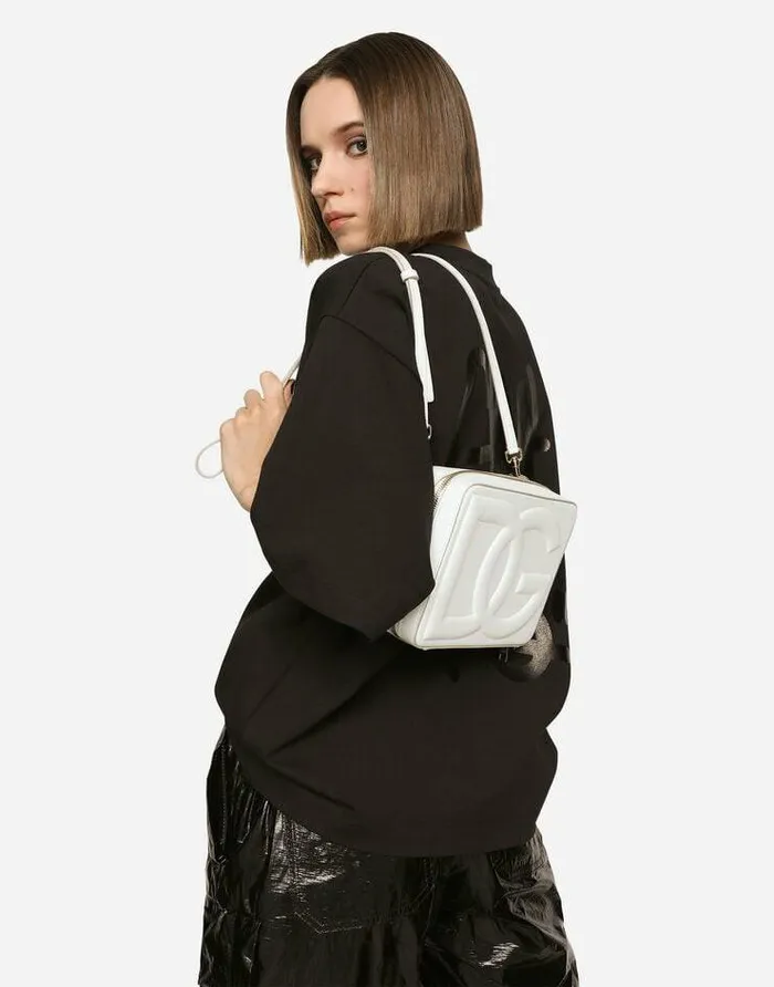 Dolce and Gabbana DG Logo Bag Women Medium Calfskin Camera Bag With DG Logo White Dolce and Gabbana DG Logo Bag Women Medium Calfskin Camera Bag With DG Logo White