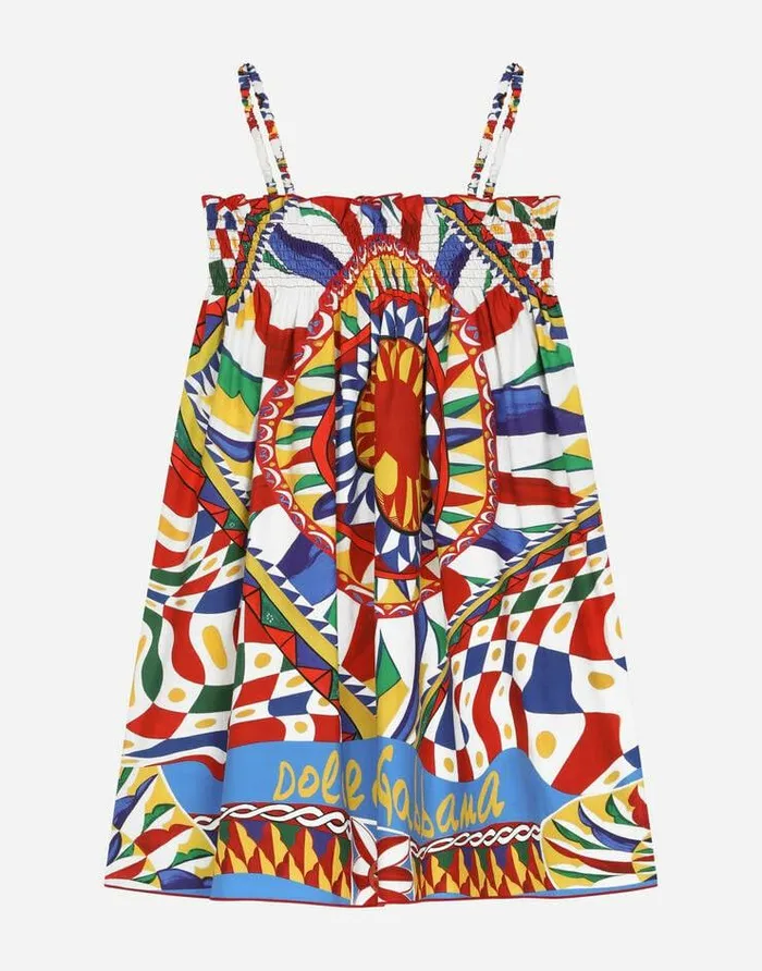 Dolce and Gabbana Dresses Children Carrettoprint Poplin Sun Dress Multicolor