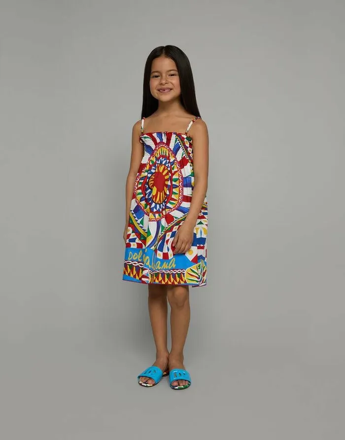 Dolce and Gabbana Dresses Children Carrettoprint Poplin Sun Dress Multicolor Dolce and Gabbana Dresses Children Carrettoprint Poplin Sun Dress Multicolor