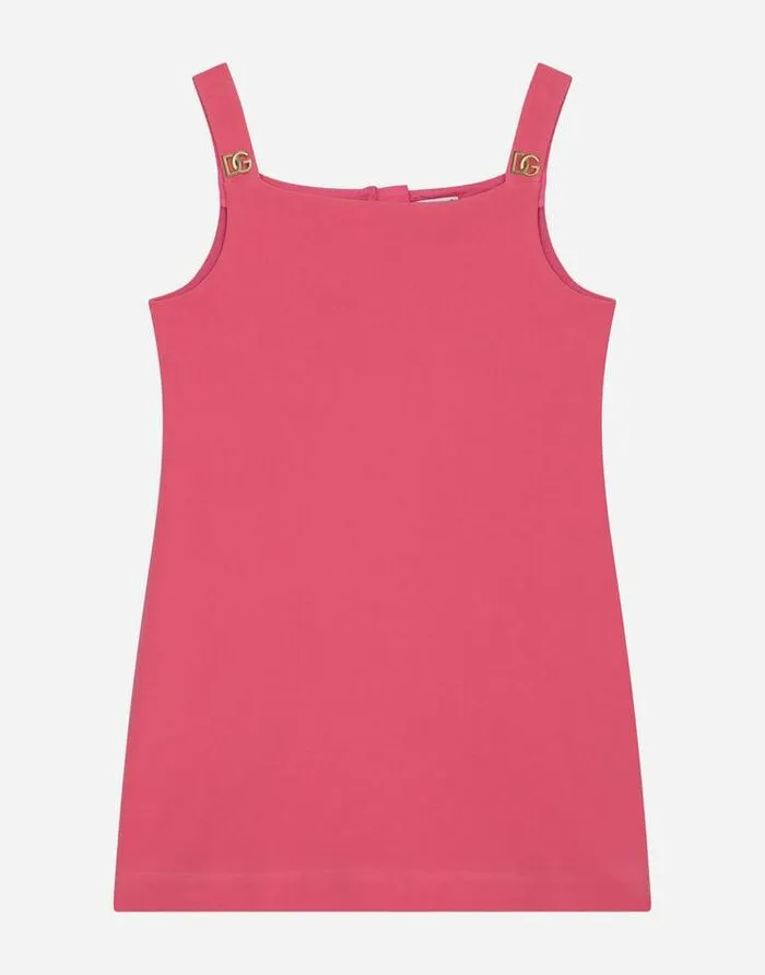 Dolce and Gabbana Dresses Children Interlock Dress With Metal DG Logo Pink