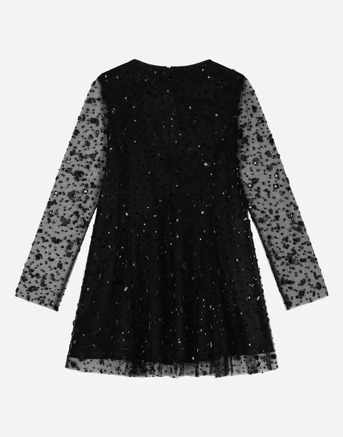 Dolce and Gabbana Dresses Children Longsleeved Tulle Dress With Fusible Rhinestones Black Dolce and Gabbana Dresses Children Longsleeved Tulle Dress With Fusible Rhinestones Black