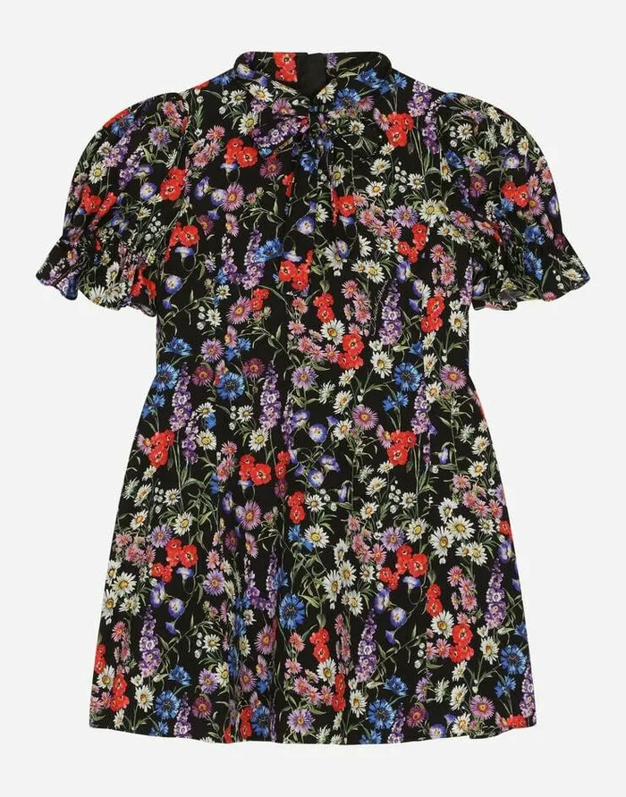 Dolce and Gabbana Dresses Children Shortsleeved Charmeuse Dress Multicolor