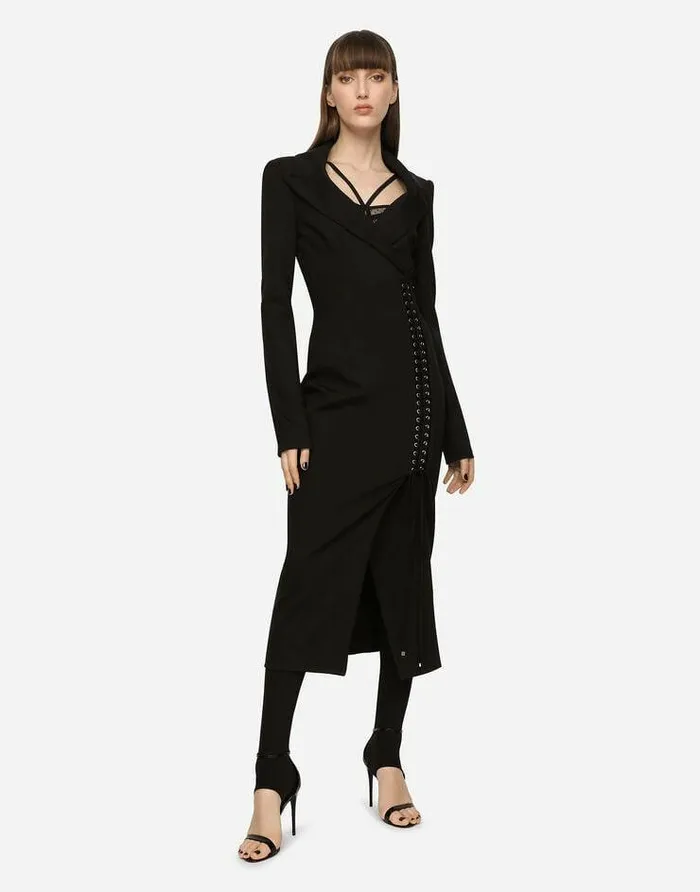 Dolce and Gabbana Dresses Women Jersey Coat Dress With Laces And Eyelets Black Dolce and Gabbana Dresses Women Jersey Coat Dress With Laces And Eyelets Black