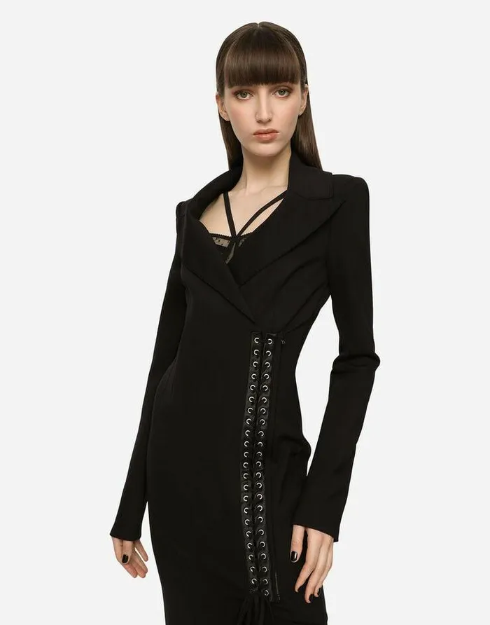 Dolce and Gabbana Dresses Women Jersey Coat Dress With Laces And Eyelets Black Dolce and Gabbana Dresses Women Jersey Coat Dress With Laces And Eyelets Black