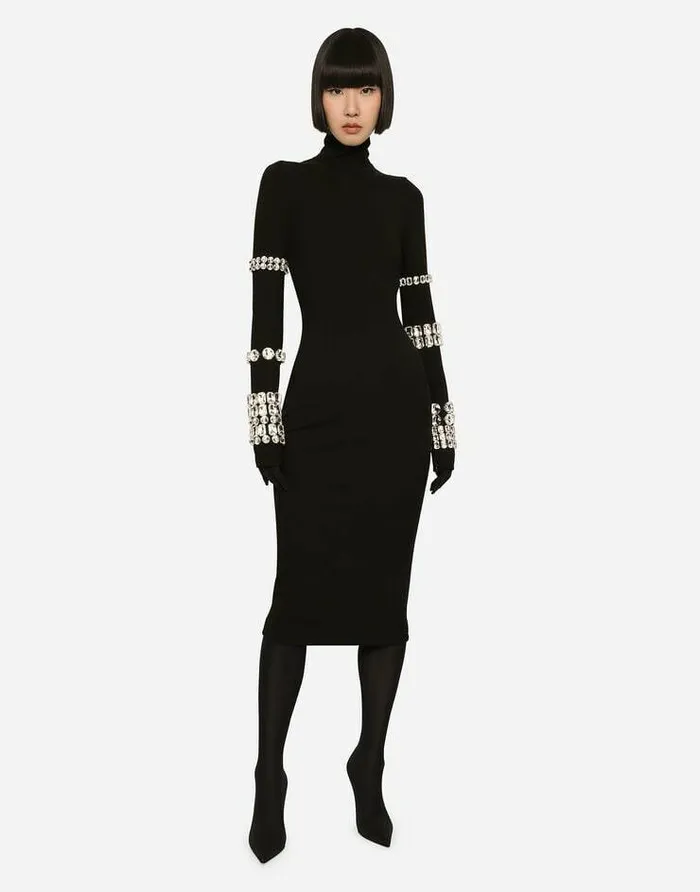 Dolce and Gabbana Dresses Women KIM DOLCEandGABBANA Calflength Dress In Jersey Milano Rib With Rhinestones Multicolor Dolce and Gabbana Dresses Women KIM DOLCEandGABBANA Calflength Dress In Jersey Milano Rib With Rhinestones Multicolor