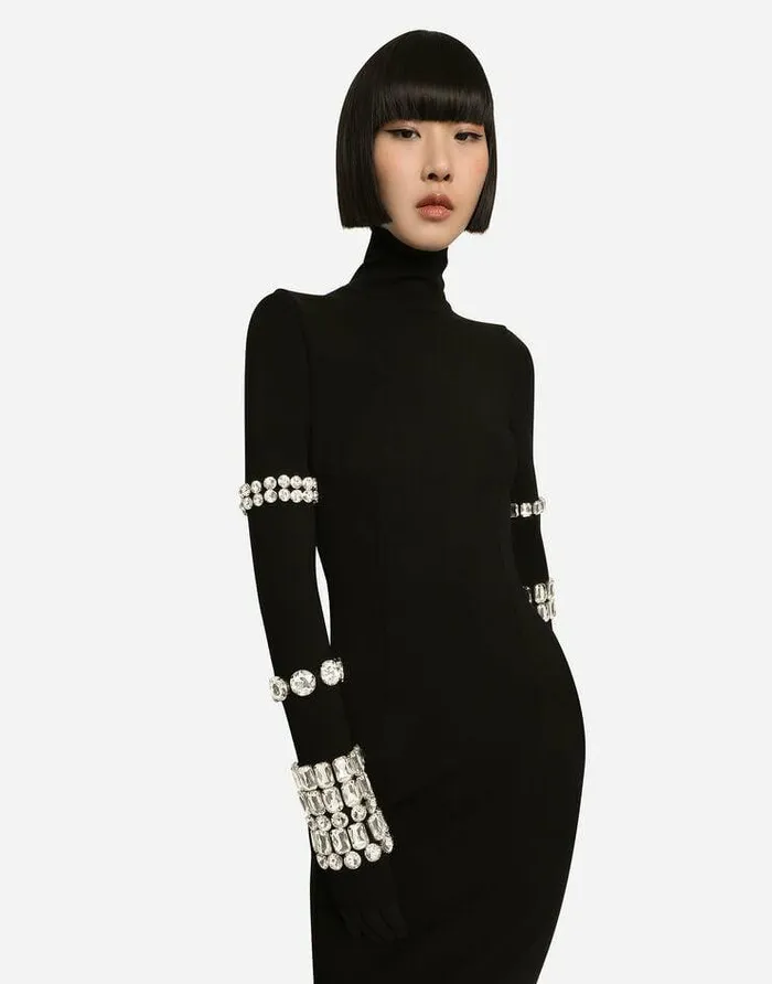 Dolce and Gabbana Dresses Women KIM DOLCEandGABBANA Calflength Dress In Jersey Milano Rib With Rhinestones Multicolor Dolce and Gabbana Dresses Women KIM DOLCEandGABBANA Calflength Dress In Jersey Milano Rib With Rhinestones Multicolor