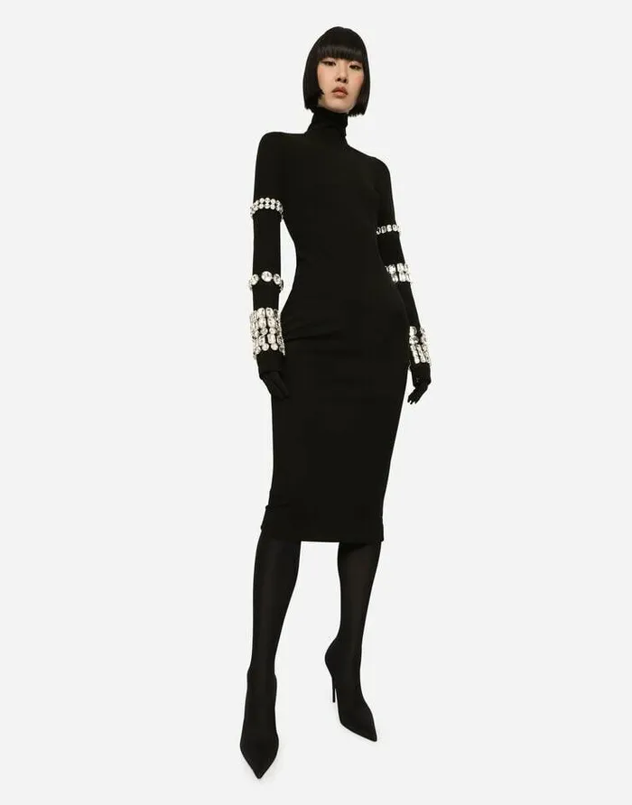 Dolce and Gabbana Dresses Women KIM DOLCEandGABBANA Calflength Dress In Jersey Milano Rib With Rhinestones Multicolor Dolce and Gabbana Dresses Women KIM DOLCEandGABBANA Calflength Dress In Jersey Milano Rib With Rhinestones Multicolor
