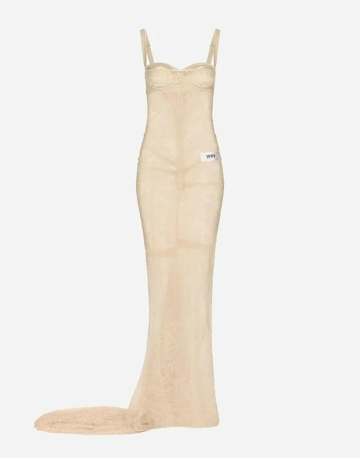 Dolce and Gabbana Dresses Women KIM DOLCEandGABBANA Long Floral Lace Dress With Lingerie Bra Beige Dolce and Gabbana Dresses Women KIM DOLCEandGABBANA Long Floral Lace Dress With Lingerie Bra Beige