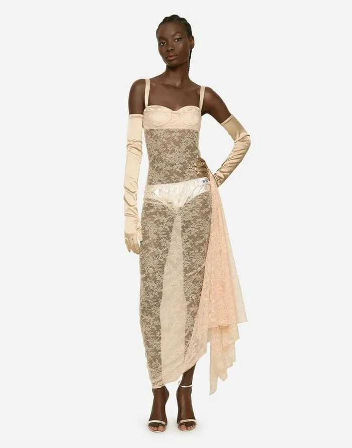 Dolce and Gabbana Dresses Women KIM DOLCEandGABBANA Long Floral Lace Dress With Lingerie Bra Beige Dolce and Gabbana Dresses Women KIM DOLCEandGABBANA Long Floral Lace Dress With Lingerie Bra Beige