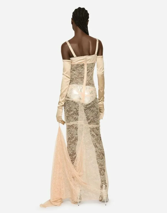 Dolce and Gabbana Dresses Women KIM DOLCEandGABBANA Long Floral Lace Dress With Lingerie Bra Beige Dolce and Gabbana Dresses Women KIM DOLCEandGABBANA Long Floral Lace Dress With Lingerie Bra Beige