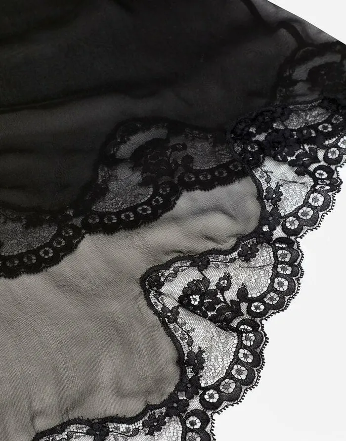 Dolce and Gabbana Dresses Women Long Silk Chiffon Dress With Lace Body Black Dolce and Gabbana Dresses Women Long Silk Chiffon Dress With Lace Body Black