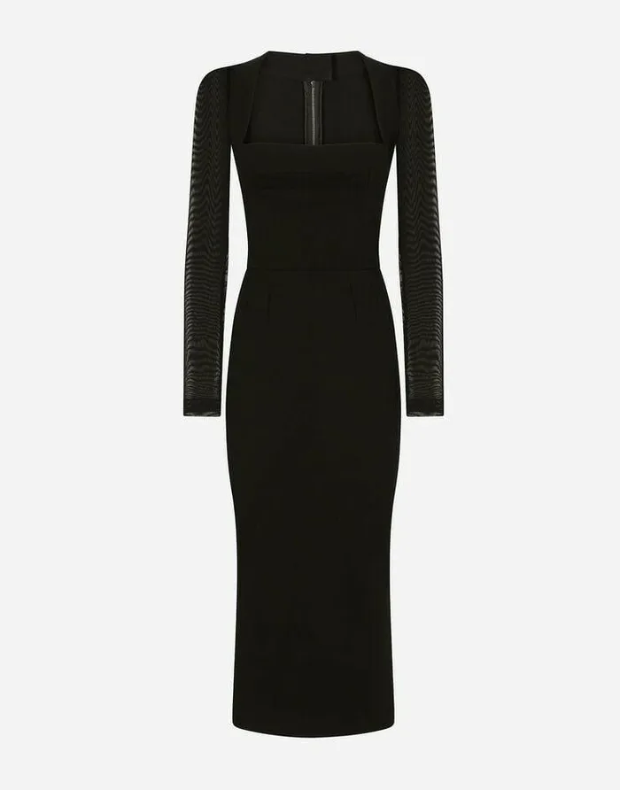 Dolce and Gabbana Dresses Women Sable Calflength Dress With Tulle Sleeves Black Dolce and Gabbana Dresses Women Sable Calflength Dress With Tulle Sleeves Black